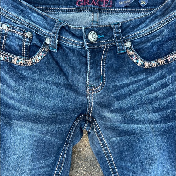 Grace in La low rise retro stretchy embellished boot jean size 26x31 - Picture 5 of 5